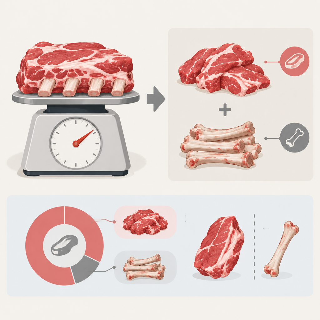AI 생성 설명 이미지: 안산일동맛집 돼지갈비의 표시 중량, 뼈와 살코기는 어떻게 볼까?